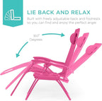 Best Choice Products Set of 2 Adjustable Steel Mesh Zero Gravity Lounge Chair Recliners w/Pillows and Cup Holder Trays - Hot Pink