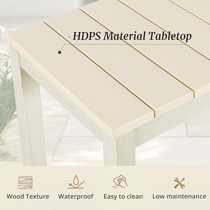 Outdoor Bar Table, 38" Patio Bar Height Counter Console Table, Waterproof HDPS Slatted Top, Weather Resistant, Hot Tub, Balcony, Yard, Indoor or Outdoor Use, Sand