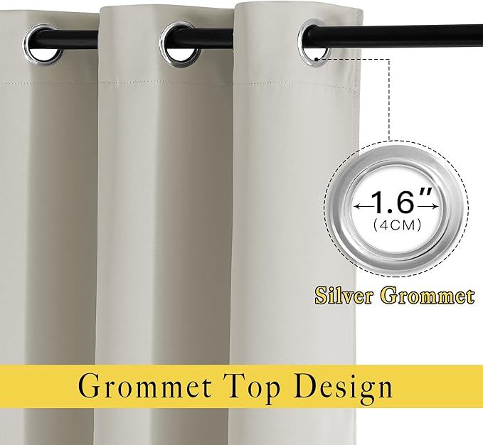 NICETOWN Blackout Natural Curtain for Living Room - Grommet Thermal Insulated Solid Room Darkening Thermal Curtain Drape Sound Reducing for Bedroom/Living Room (1 Panel, W66 x L84)