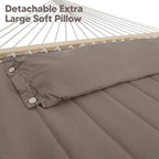 SUNCREAT 55 Inch Extra Large Double Hammock with 12 ft Stand, 475lbs Capacity, Outdoor Portable Hammock with Hardwood Spreader Bar, Extra Large Pillow, Brown