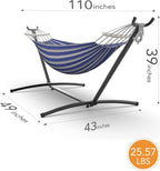 Double Hammock with Heavy-Duty Steel Stand,Portable,Easy Assembly,600lbs Weight Capacity,Perfect for Indoor,Yard,Camping,or Outdoor-BlueWhite