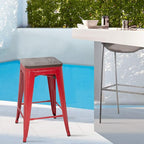FDW Metal Bar Stools Counter Height Barstool Stackable Barstools Indoor Outdoor Patio Bar Stool Home Kitchen Dining Stool Backless Bar Chair (Red with Wood, 24")
