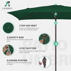 JEAREY 6.5x10 ft Rectangular Patio Umbrellas Rectangle Outdoor Umbrella with Push Button Tilt and Crank, Market Table Umbrella 6 Sturdy Ribs UV Protection for Poolside Garden Backyard Deck, Dark Green