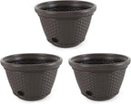 Suncast 3 Pack Decorative Wicker Garden Hose Holder Pot with 4 Drain Holes for 100 Foot Hoses, Java