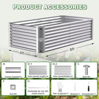 Galvanized Raised Garden Bed Kit Outdoor Patio,8x4x2ft Large Rectangular Metal Planter Boxes,Deep Root Box Planter for Gardening, Vegetables, Flowers, Herbs, 1 Pack, Silver