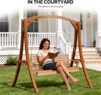 VINGLI Heavy Duty 1600 LBS HDPE Porch Swing Outdoor with Rotatable Cup Holder, 5 FT Patio Bench Swing with Adjustable Chains, 3 Person Hanging Porch Swing Chair for Porch, Yard, Tree, Garden - Teak