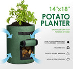 Delxo 10 Pack 10 Gallon Potato Grow Bags,Grow Bags for Vegetable with Window, Double Layer Premium Breathable Nonwoven Cloth for Potato/Plant Container/Aeration Fabric Pots with Handles in Green