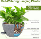 WOUSIWER Self Watering Hanging Planters, 2 Pack 10'' Plastic Pots with Drainage Holes & Reservoir Tray (Speckled Grey) | Indoor & Outdoor Use for Ferns, Ivy, Herbs, Succulents
