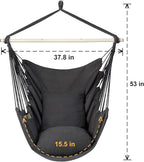Y- STOP Hammock Chair Hanging Rope Swing Chair, Max 500 Lbs, 2 Seat Cushions Included, Removable Steel Spreader Bar with Anti-Slip Rings, Hardware kit-for Indoor Outdoor(Dark Grey) pcs
