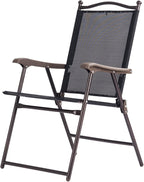 Giantex Set of 2 Patio Folding Chairs, Outdoor Patio Dining Chairs w/Armrest, Sling Back, Metal Frame, Outside Use for Lawn Camping Garden Pool Beach Yard Lounge, No Assembly, Black