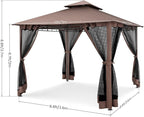 COBIZI Gazebo 10x10 Heavy Duty Gazebos with Improved Nettings Outdoor Gazebo Double Roof Patio Gazebos with Metal Steel Frame Outdoor Canopy for Patio, Deck, Backyard-Brown