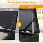 VINGLI Outdoor Coffee Table with Storage, All-Weather Dark Brown Wicker Patio Table for Garden, Balcony, Backyard