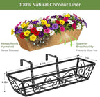 6pcs 24 Inch Window Deck with Coco Liner, 24" Window Boxes Horse Trough with Coconut Coir Liner, Metal Hanging Flower Planter Window Basket Deck Railing Planter Boxes for Outdoor Indoor Lawn