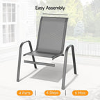 ONBRILL Patio Chairs set of 2, Easy Assembly Stackable Outdoor Dining Chairs with Wide Seat and Sturdy Metal Frame, Breathable All Weather Textilene Outdoor Chairs Set of 2 for Deck, Pool, Porch, Grey
