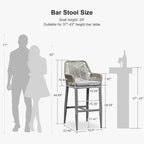 PURPLE LEAF Outdoor 29" Wicker Bar Stools Set of 2, Boho Patio Bar Height Chair with Cushion and Back for Outdoor and Indoor, Garden, Patio, Light Grey