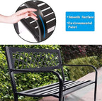 FDW Garden Bench Bench Park Outdoor Bench for Patio Metal Bench Park Bench with Plastic Backrest Armrests Sturdy Steel Frame Furniture for Yard Porch Work Entryway, Black