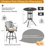 3-Piece Cast Aluminum Patio Bar Set, Outdoor Round High Top Table & 2 Swivel Bar Chairs with Cushions, All-Weather Bistro Table and Chairs Set for Patio, Lawn & Garden (1 Table +2 Swivel Chairs)