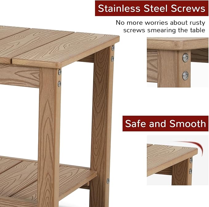 Stoog Outdoor Side Table, Weather Resistant 2-Tier Rectangle Patio End Table, Easy Maintenance, Teak