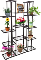 MTB Garden 5 Tier 14 Potted Metal Large Plant Stand for Indoor Outdoor Flower Pot Display Planter Shelf, Charcoal Grey