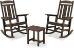 LUE BONA Outdoor Rocking Chairs Set, 3-Piece, Poly Porch Rockers with Table, Plastic Weather Resistant Rocking Chair Set for Outdoor Indoor, Garden, Backyard, 350lb, Brown, Chairs+Table