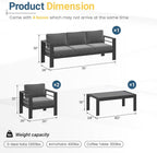 Solaste Aluminum Patio Furniture Set for All Weather, Oversized Metal Outdoor Furniture Set with 27.5" Deep Seating and 3.2" Wide Armrest, Outdoor Patio Conversation Sets with 10" Back Cushion, Gray