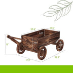 Wooden Flower Cart with Wheels Wooden Wagon Planter Outdoor Garden Planter Decor Planter for Patio Balcony Trolley Decoration Succulent Flower Pot, Indoor Backyard Balcon Decor（Large）