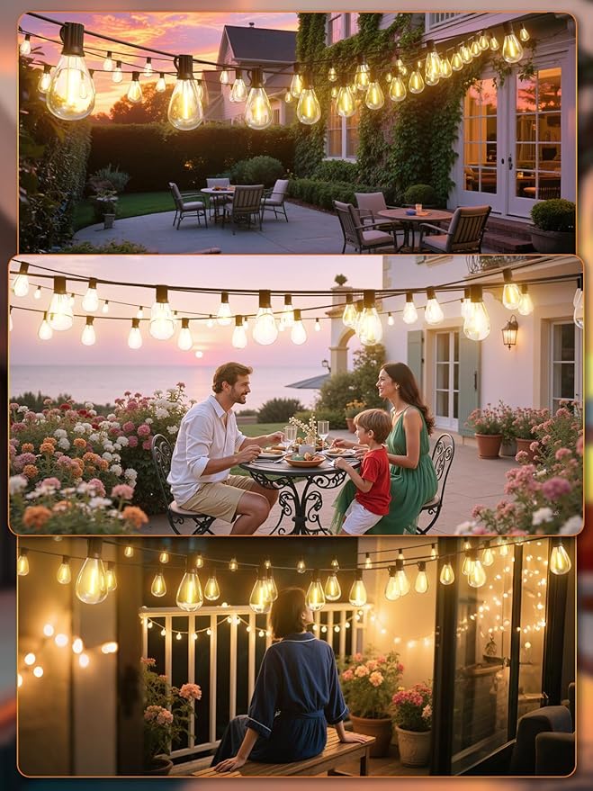 luckystyle 150FT LED Outdoor String Lights with Remote, 55+2 Shatterproof Bulbs Waterproof and Dimmable Patio Lights for Porch, Garden, Backyard, Deck, Balcony, 2700K Hanging Lighting