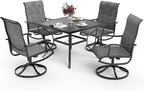 Pamapic 5-Piece Outdoor Dining Set, Patio Dining Set for 4, Outdoor Table and Chairs, All-Weather Outdoor Patio Set with Textilene Swivel Chairs for Garden, Poolside, Deck，Gray