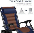 Best Choice Products Oversized Padded Zero Gravity Chair, Folding Outdoor Patio Recliner, XL Anti Gravity Lounger for Backyard w/Headrest, Cup Holder, Side Tray, Polyester Mesh - Navy/Brown