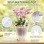 Clear Self Watering Pots for Indoor Plants with 9 Plant Labels, Deep Reservoir, High Drainage Holes, Bare Root Planter for Indoor/Outdoor Plants (5PCS)