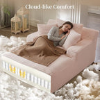 66" Chaise Lounge Chair Indoor, Oversized Boneless Couch Comfy Upholstered Sleeper Sofa Bed with 3 Pillows, Corduroy Cloud Reading Chair for Living Room No Assembly Required, Pink