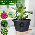 Plant Pots, Flower Pots for Indoor/Outdoor Plants, Self Watering Plastic Planters Pots with Drainage Holes, Saucer & Reservoir, Decorative Nursery Planting Pots(10 Inch Set of 4) (Black)