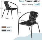 Amopatio Outdoor Dining Chairs Set of 4, Stackable Patio Chairs, Rattan Wicker Patio Chairs Set of 4, Bistro, Garden, Yard, Porch, Black