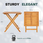 IDZO Legolas FSC Acacia Wooden Folding Table, Heavy Duty 270lbs Capacity, Elegant & Rustic Design for Garden, Backyard, Porch, Patio, Easy Assembly
