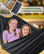 Chihee Hammock for Stand 9.8ft x 4.9ft Soft Cotton Hammock Holds Up to 660lbs Portable Tree Hammocks with Detachable Spreader Bar Pillow 2 Strong Webbings 2 Carabiners Patio Garden Indoor Outdoor