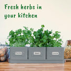 volila Herb Planter Indoor - Set of 3 Grey Indoor Herb Garden Pots for Plants with Leather Handled Tray - Window Sill Plant Shelf - Herb Pots with Drainage Holes and Labels