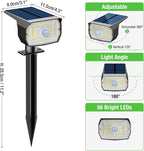 Solar Spot Lights Outdoor Motion Sensor with 3 Modes, [ 4 Pack/56 LED ] Solar Spotlights Outdoor Waterproof 2-in-1 Auto On/Off Landscape Lighting for Outside Yard Wall Garden Pathway, Warm White