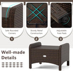 RELAX4LIFE Wicker Outdoor Ottomans for Patio - Set of 2 Rattan Footstools w/Removable Cushions, Multipurpose Outside Foot Rest, Side Table & Additional Seating for Porch Garden Backyard (Beige)