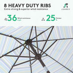 JEAREY 9FT Outdoor Patio Umbrella Outdoor Table Umbrella with Push Button Tilt and Crank, Market Umbrella 8 Sturdy Ribs UV Protection Waterproof for Garden, Deck, Backyard, Pool (Blue Green Stripe)
