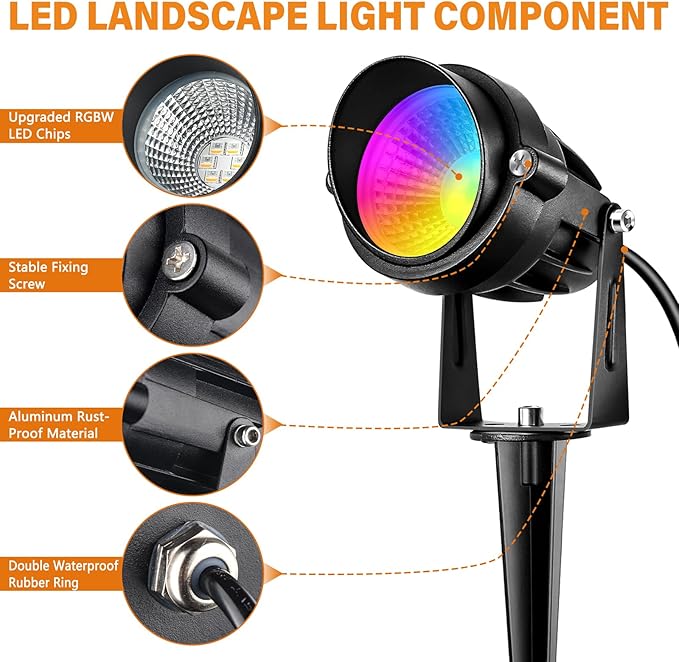 Low Voltage RGBW LED Landscape Lights Spot Lights Outdoor for Yard Garden Decor Spotlight, 12V-24V Low Voltage Landscape Lighting with 16 Color Changing and Remote IP68 Waterproof (6)