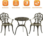 Patio Bistro Set of 2, Cast Aluminum, Outdoor Set w/Umbrella Hole, 3 Piece - Image 4