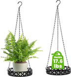 2 Pack Hanging Planters, 9.8 Inch Metal Plant Hanger, Decorative Glossy Black Plant Pot Holder, Planter Hanging Baskets with Chains and Hooks for Indoor or Outdoor Balcony Porch Home Decor