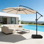wikiwiki 10ft Patio Umbrella with Base Included, Outdoor Offset Cantilever Umbrella with Sandbag Base for Backyard, Garden and Pool, Easy to Tilt and Crank, Beige