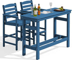 SERWALL Outdoor Bar Set - 2 Adirondack Bar Chairs & Bar Height Table with 1.6" Umbrella Hole, All-Weather HDPE Patio Furniture for Poolside, Backyard, Garden - Blue