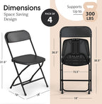 4 PACK White Foldable Plastic Chair | Folding & Stackable | 350 lbs Capacity Steel Frame Seats for Indoor Outdoor | Commercial Use Events Wedding Party Events Bulk Picnic Kitchen Dining