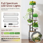 Plant Stand Indoor with Grow Light,6-Tiered Tall Plant Stand Indoor, Metal Plant Shelf with Adjustable Light, Ideal for Living Room, Garden, Patio (Black Brown)