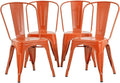 Set of 4 Metal Dining Chairs, Orange
