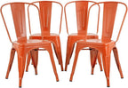 Set of 4 Metal Dining Chairs, Orange