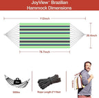 JoyView Brazilian Hammock for Single Preson - 78.8x39.4” Portable Cotton Hammock with Hanging Ropes & Carry Bag Large for Patio 300LBS Capacity Perfect for Outdoor/Indoor - Green/Black Stripe