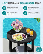 SERWALL Round Outdoor Side Table, HDPE Small Adirondack End Table, 2-Tier Patio - Image 4